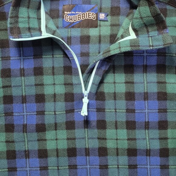 Chubbies Sweater Mens XL Blue Green Plaid Quarter Zip Fleece Pullover - Picture 2 of 8